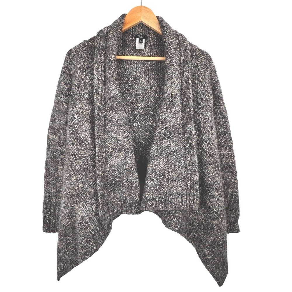 Talbots Womens Wool Alpaca Cardigan Sweater‎ S Gray Chunky Knit Waterfall Cozy